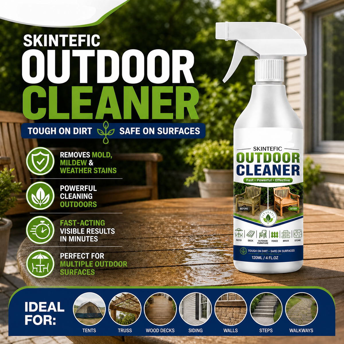 🌿 LIMITED-TIME 79% OFF! Outdoor Surface Cleaner Spray, Fast Acting Stain Remover for Patio, Wooden Furniture & Outdoor Surfaces