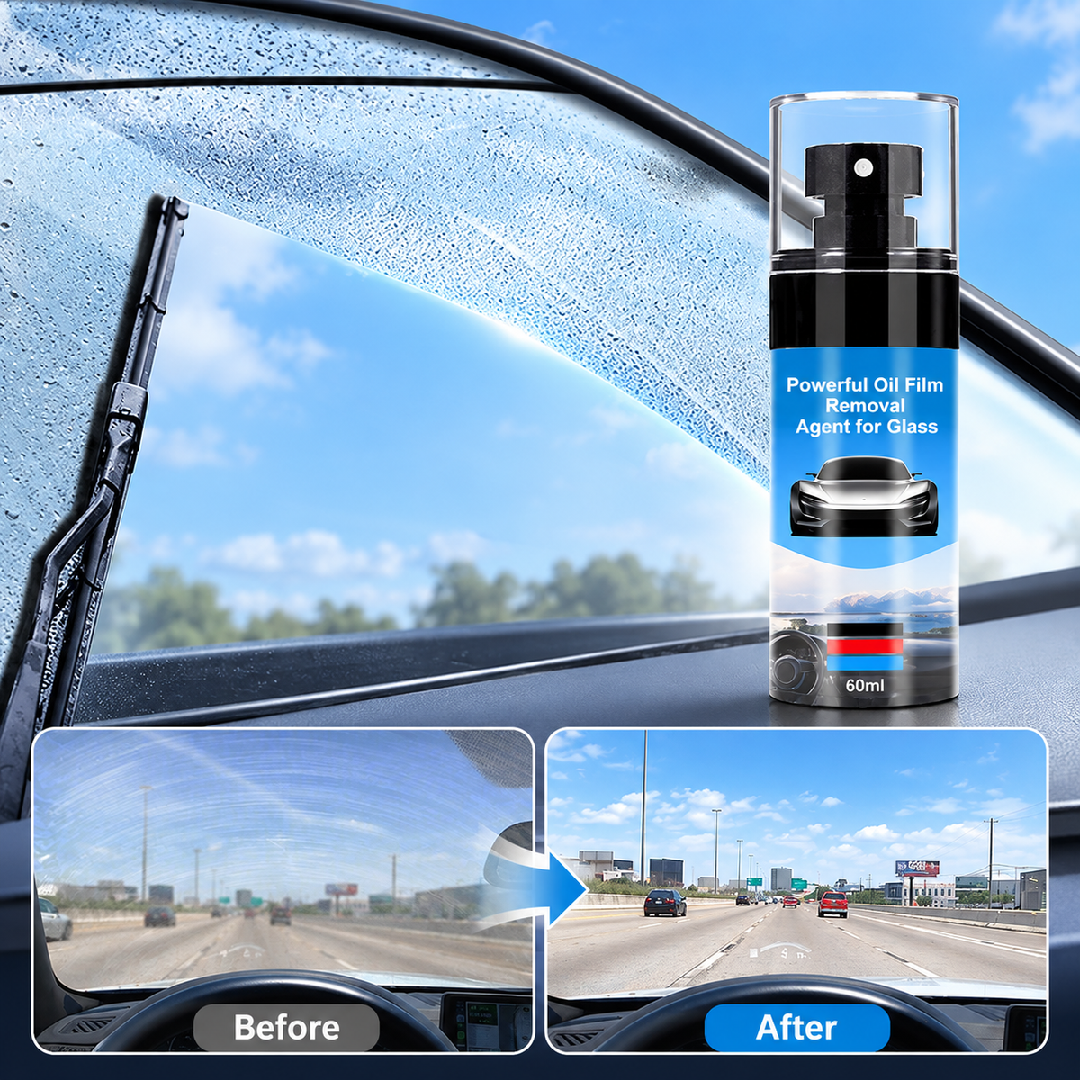 Powerful Car Glass Oil Film Remover – Crystal-Clear Visibility
