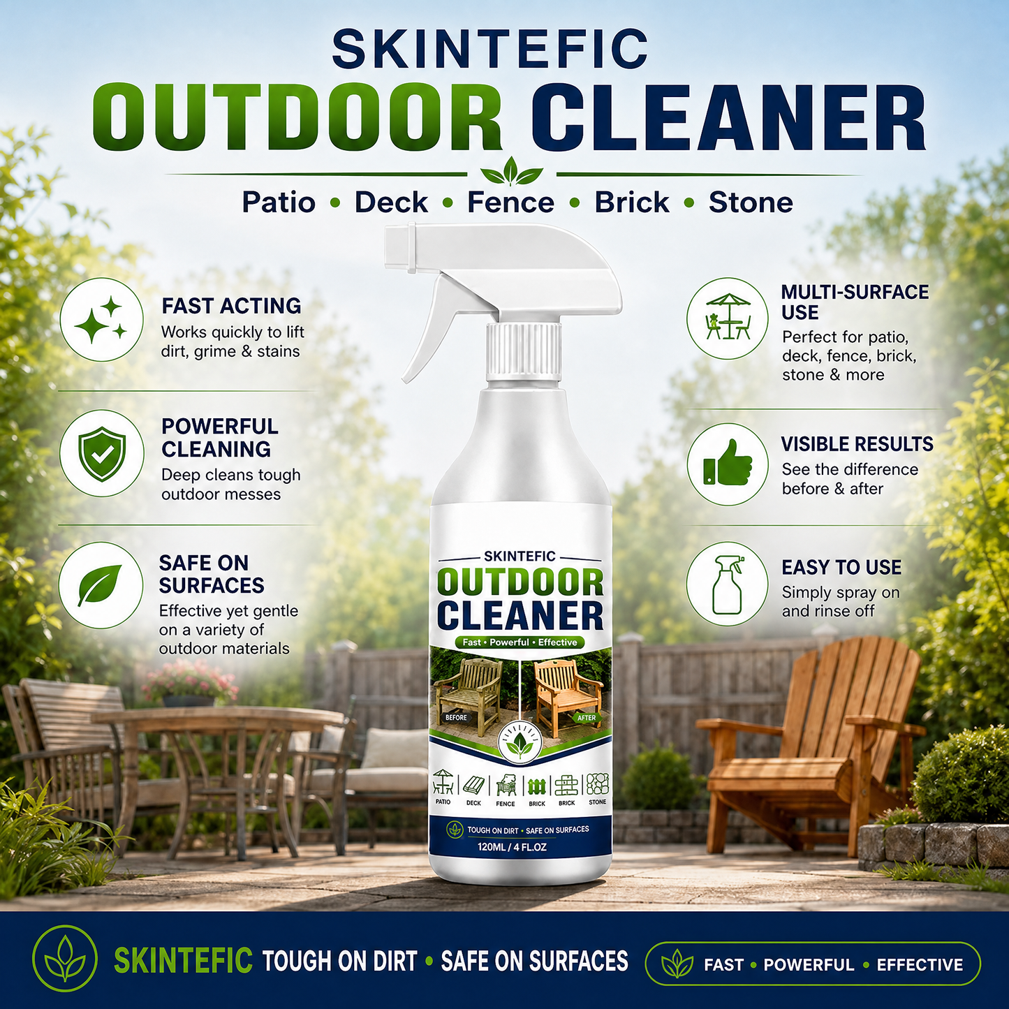 🌿 LIMITED-TIME 79% OFF! Outdoor Surface Cleaner Spray, Fast Acting Stain Remover for Patio, Wooden Furniture & Outdoor Surfaces
