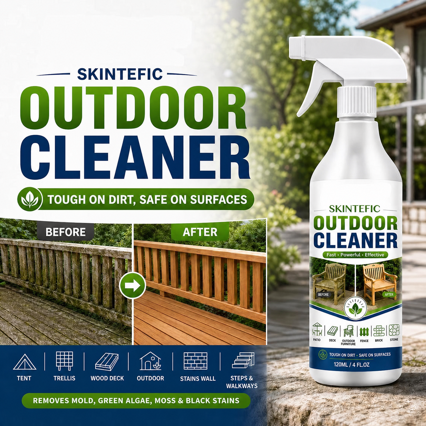 🌿 LIMITED-TIME 79% OFF! Outdoor Surface Cleaner Spray, Fast Acting Stain Remover for Patio, Wooden Furniture & Outdoor Surfaces