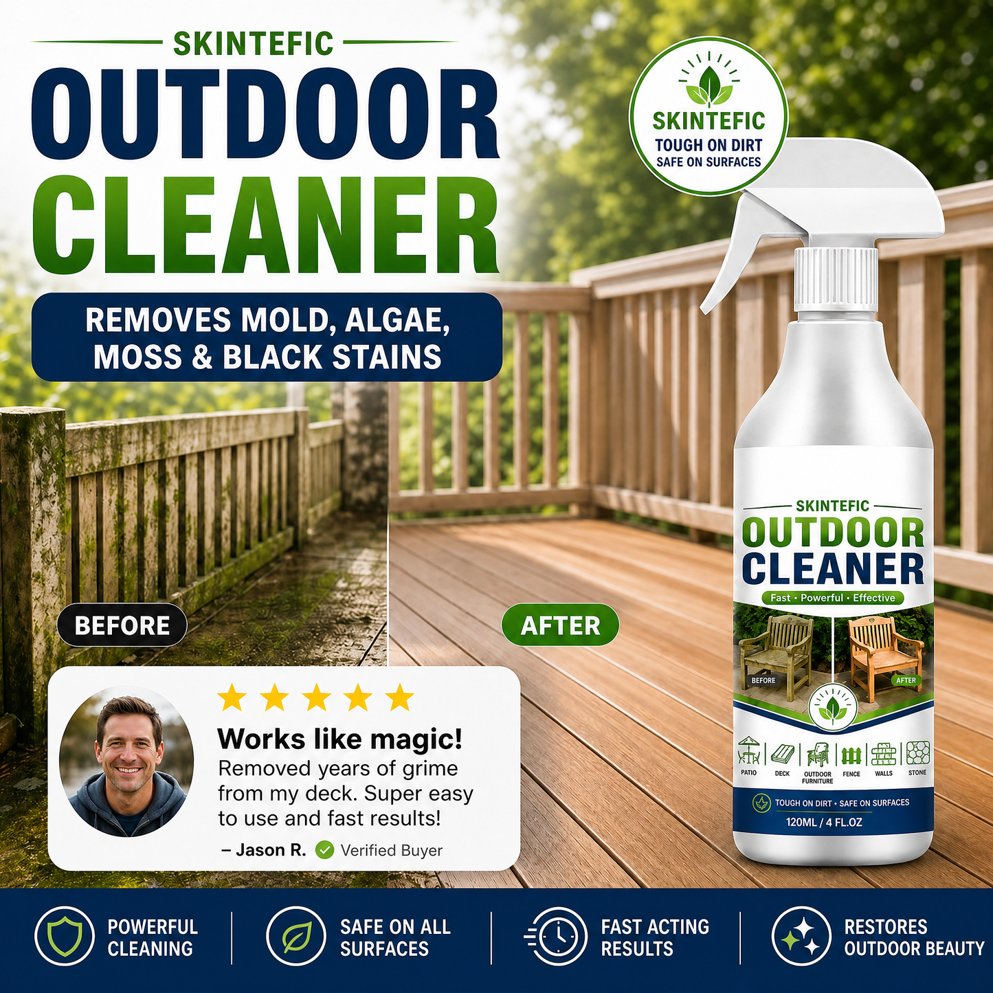 🌿 LIMITED-TIME 79% OFF! Outdoor Surface Cleaner Spray, Fast Acting Stain Remover for Patio, Wooden Furniture & Outdoor Surfaces