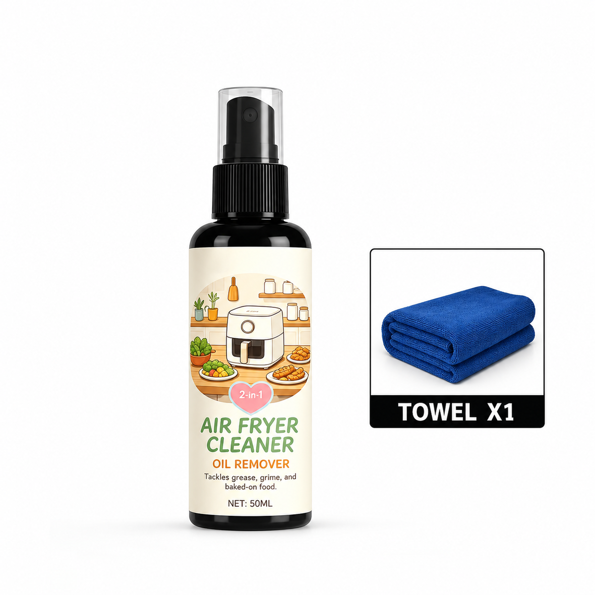 2-in-1 Air Fryer Cleaner and Degreaser Spray-50ml+Towel