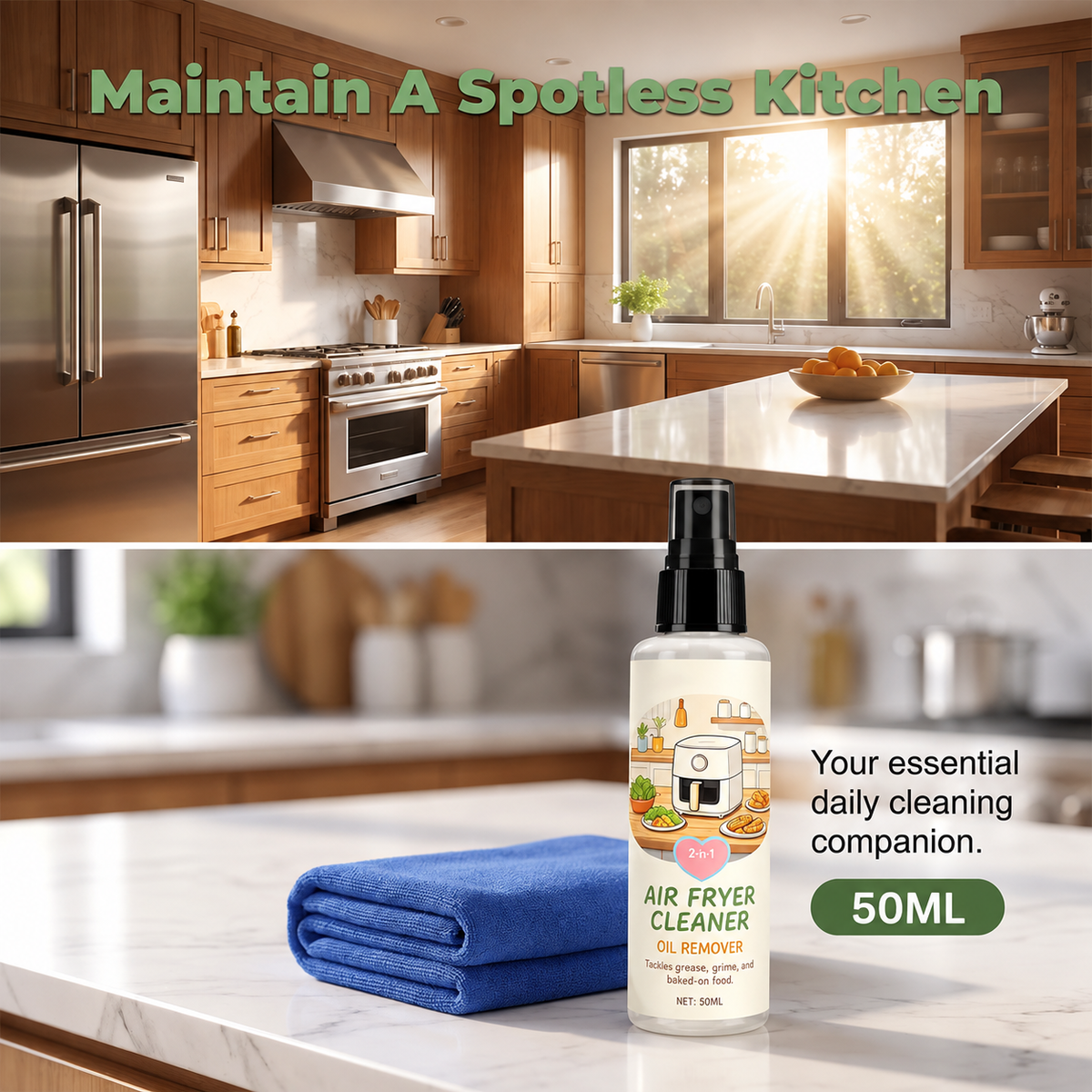 2-in-1 Air Fryer Cleaner and Degreaser Spray-50ml+Towel