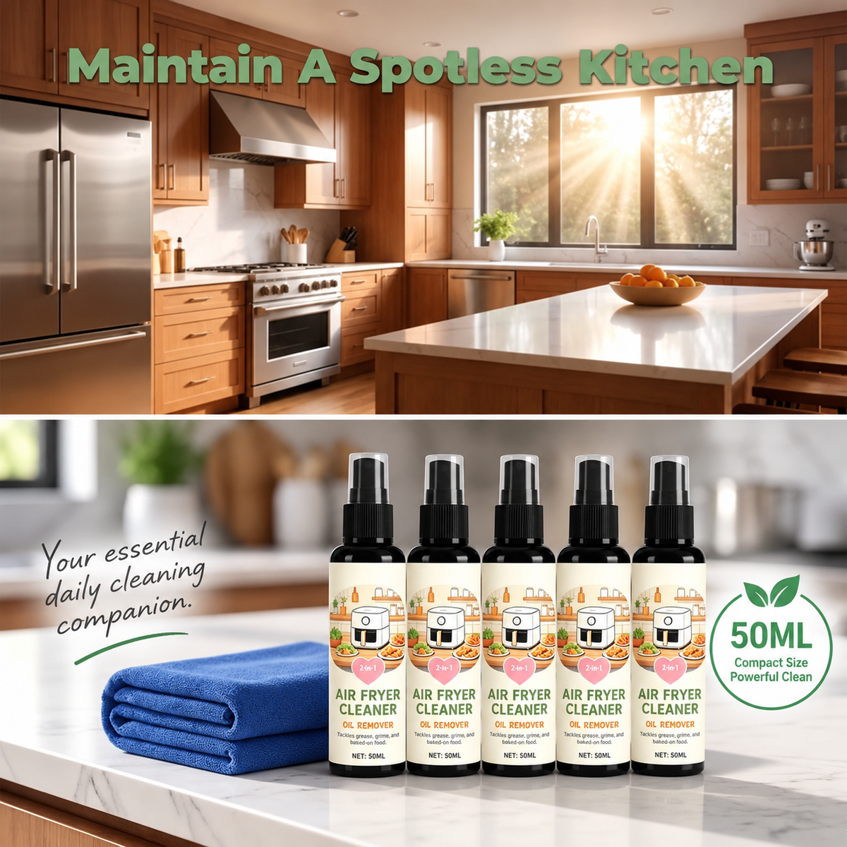 2-in-1 Air Fryer Cleaner and Degreaser Spray-50ml+Towel